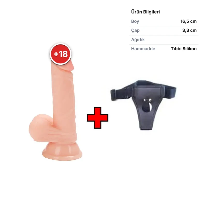 16.5 Cm. Hale Ultra Gerçekçi Doku Vantuzlu Testisli – Belden Bağlamalı Kemerli – Dildo
