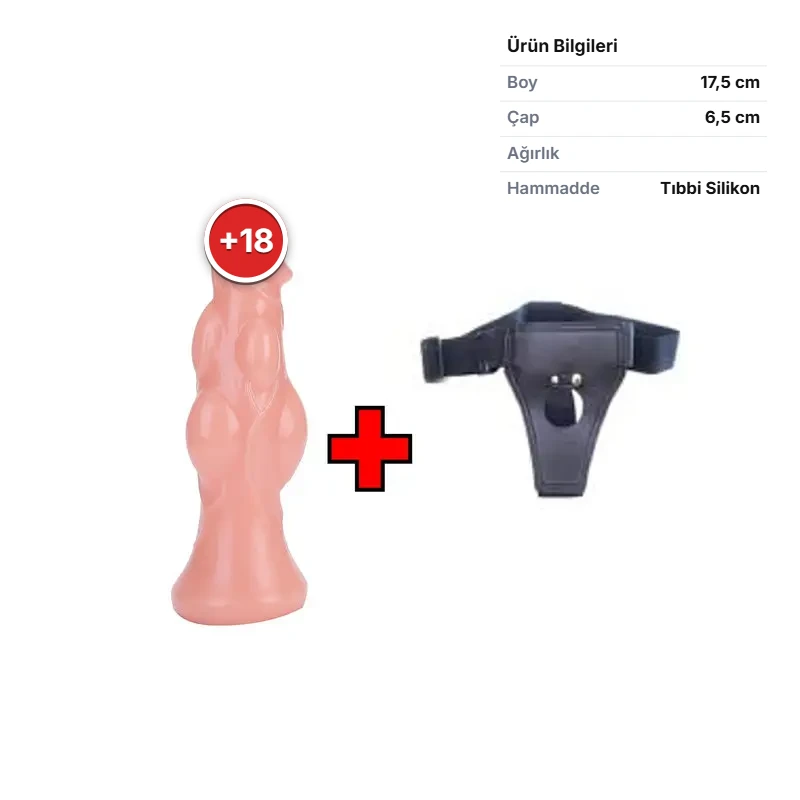 17.5 Cm. Boğumlu Extra Zevk Ultra Gerçekçi Doku Vantuzlu – Belden Bağlamalı Kemerli – Dildo