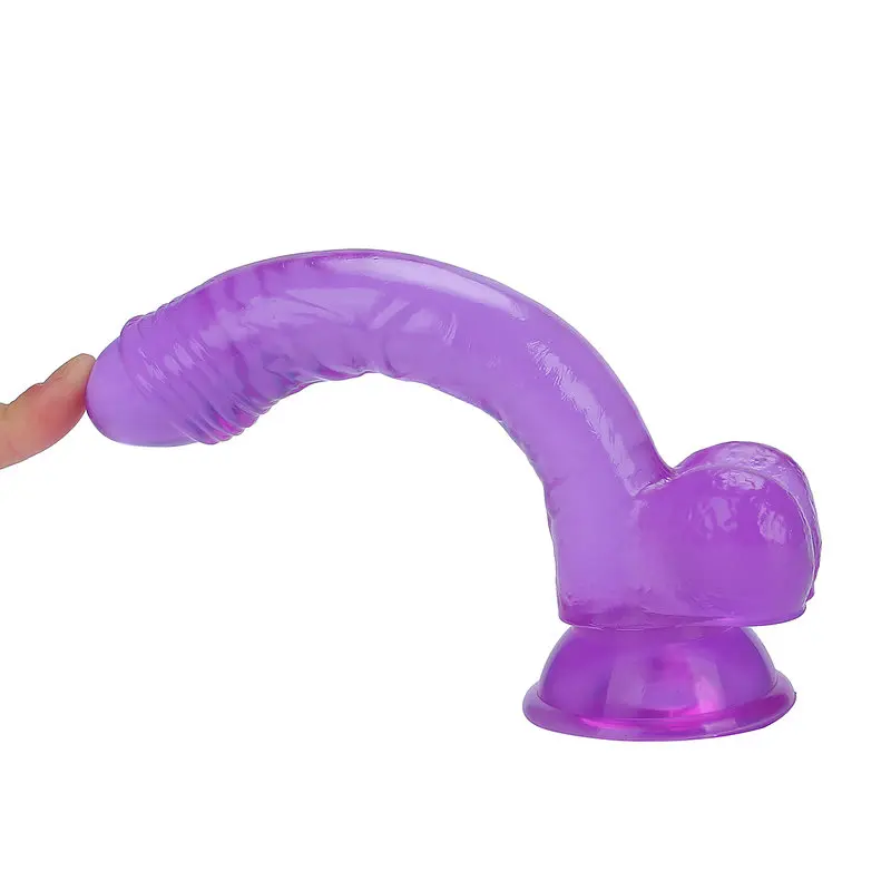 19.2 Cm. Foreskin Boy Ultra Gerçekçi Doku Vantuzlu Testisli Mor Jel Dildo görsel 2