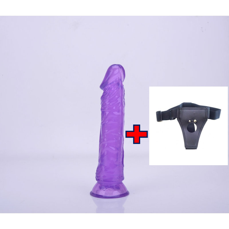 23 Cm. – 1.Sınıf Malzeme – Tam Realistik – Belden Bağlamalı Kemerli Jel Dildo (Mor)