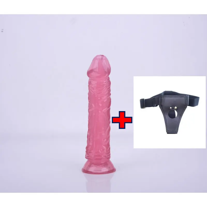 23 Cm. – 1.Sınıf Malzeme – Tam Realistik – Belden Bağlamalı Kemerli Jel Dildo (Pembe)