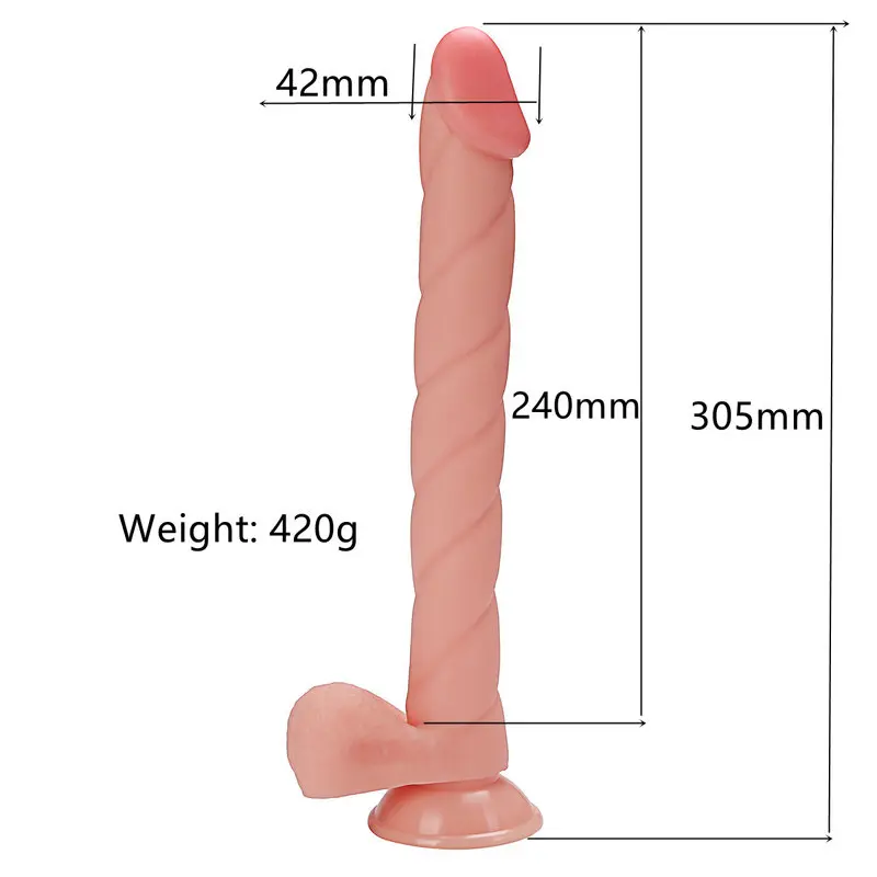 30.5 Cm. XXLarge Extra Uzun ve Yivli Ultra Gerçekçi Doku Vantuzlu Testisli Dildo görsel 7