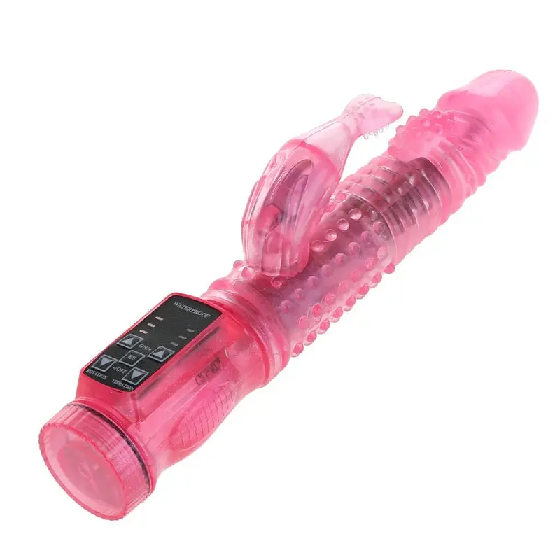 360 Derece Döner Başlı Tavşan Klitoris Uyarıcılı Süper Jelly Vibratör (Pembe) görsel 4