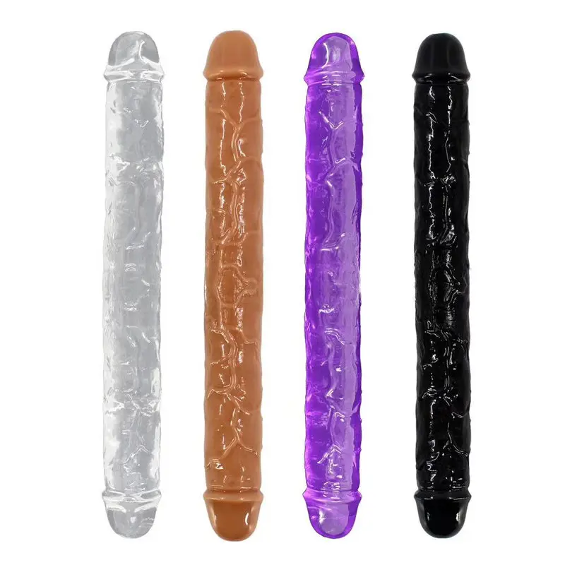 Double Dong – 38 Cm. – Çift Başlı Realistik Lezbiyen Dildo (Jelly Şeffaf Beyaz) görsel 6