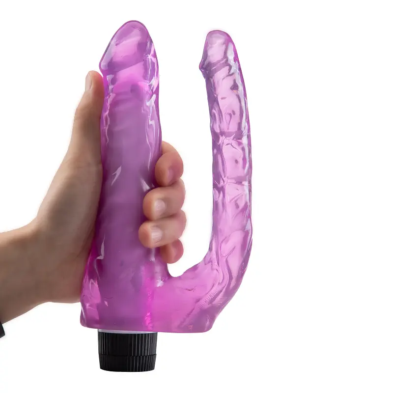 Double Experience – 22 Cm. – Titreşimli Ultra Realistik – Anal & Vajinal Çift Zevk – Çatal Vibratör (Mor) görsel 2