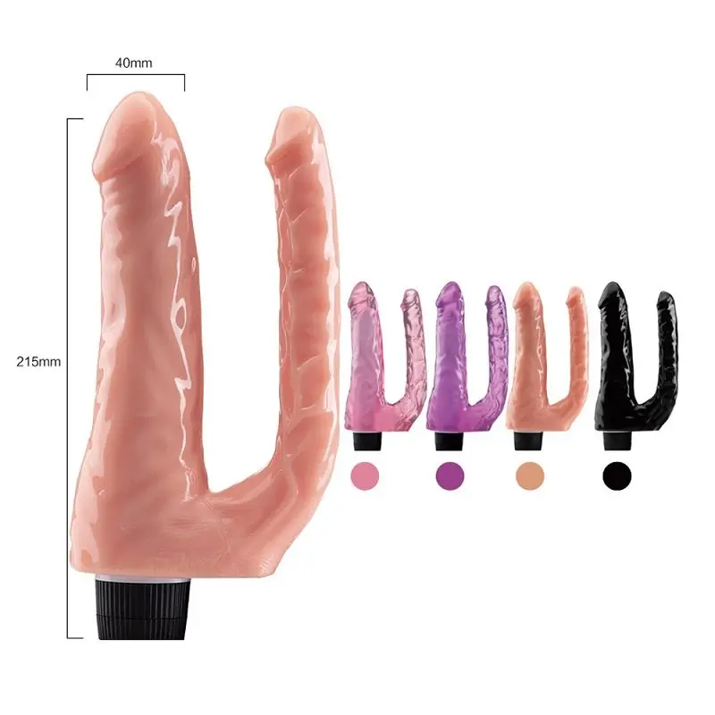 Double Experience – 22 Cm. – Titreşimli Ultra Realistik – Anal & Vajinal Çift Zevk – Çatal Vibratör (Mor) görsel 5