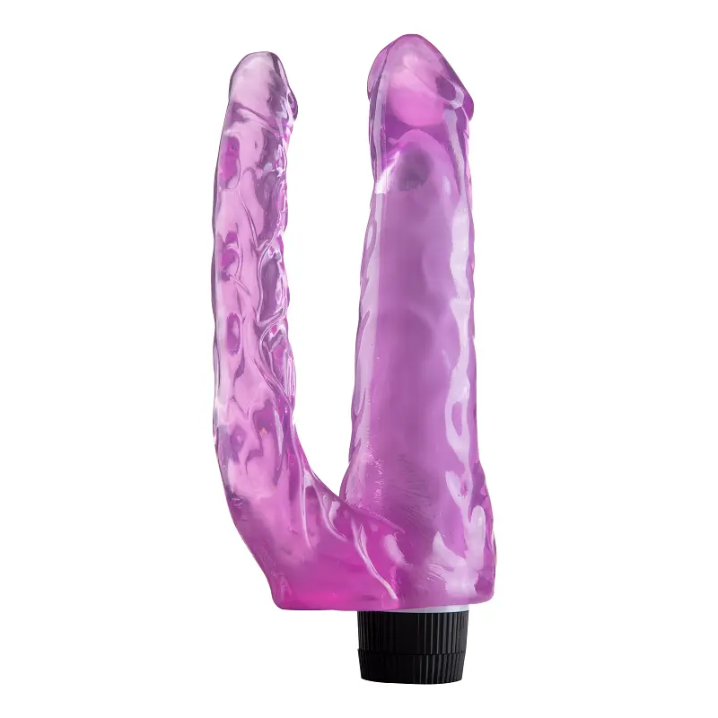 Double Experience – 22 Cm. – Titreşimli Ultra Realistik – Anal & Vajinal Çift Zevk – Çatal Vibratör (Mor)