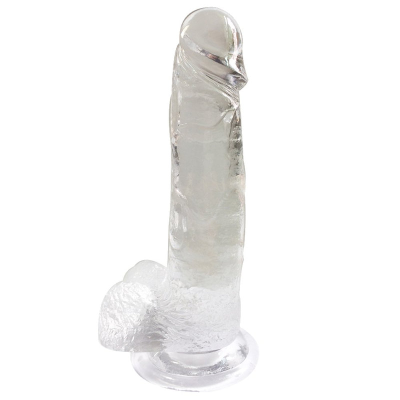 XESE – 18 Cm. – Tam Realistik Testisli Vantuzlu Vibratör (Jelly Şeffaf Beyaz)