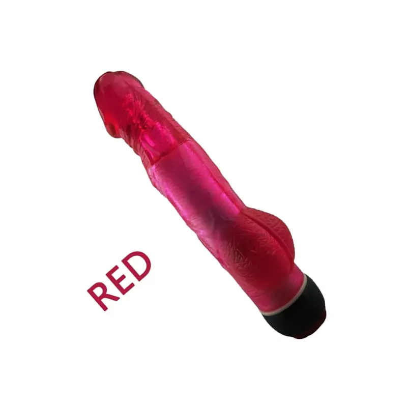 Yiwu Love 21.5 Cm Ultra Lüx Doku Testisli Titreşimli Kırmızı Jel Vibratör görsel 2